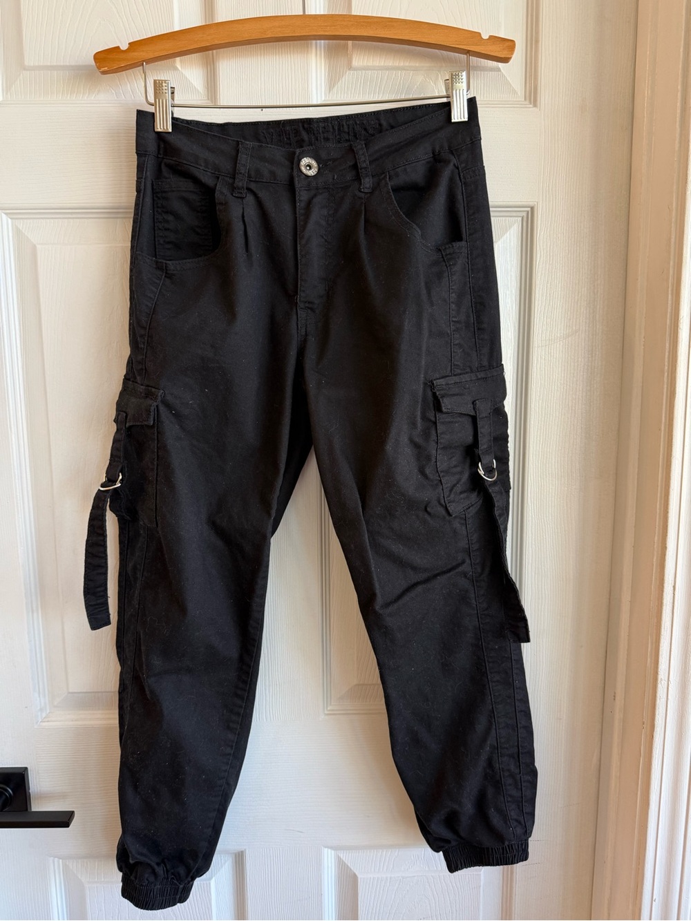 Women's Black Cargo Joggers with D-Ring Strap Detail